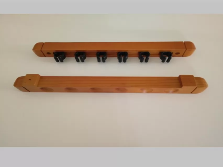 Wood wall cue holder with 6 seaters